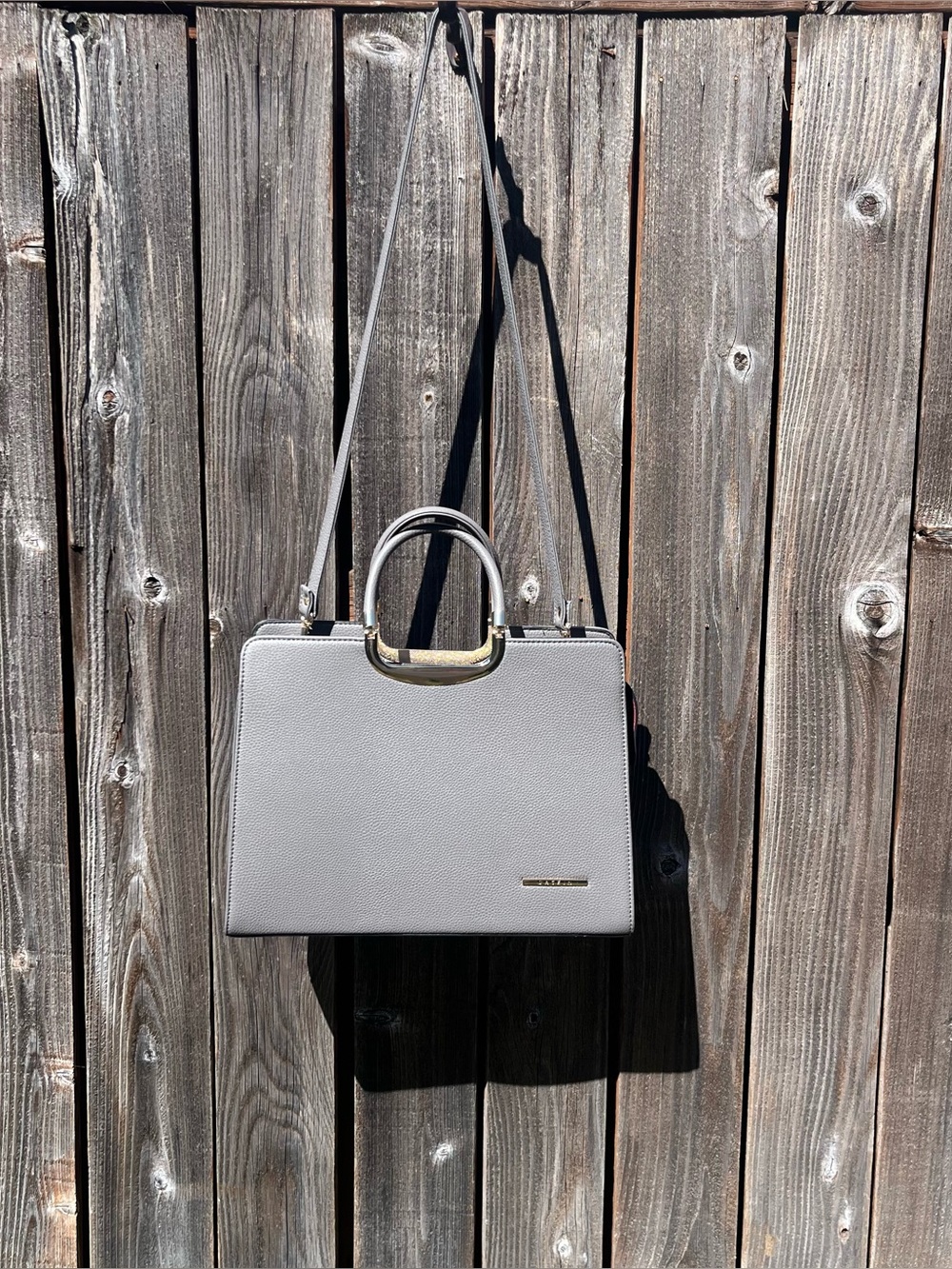Dasein Structured gray Leather Briefcase Shoulder Bag Tote Satchel